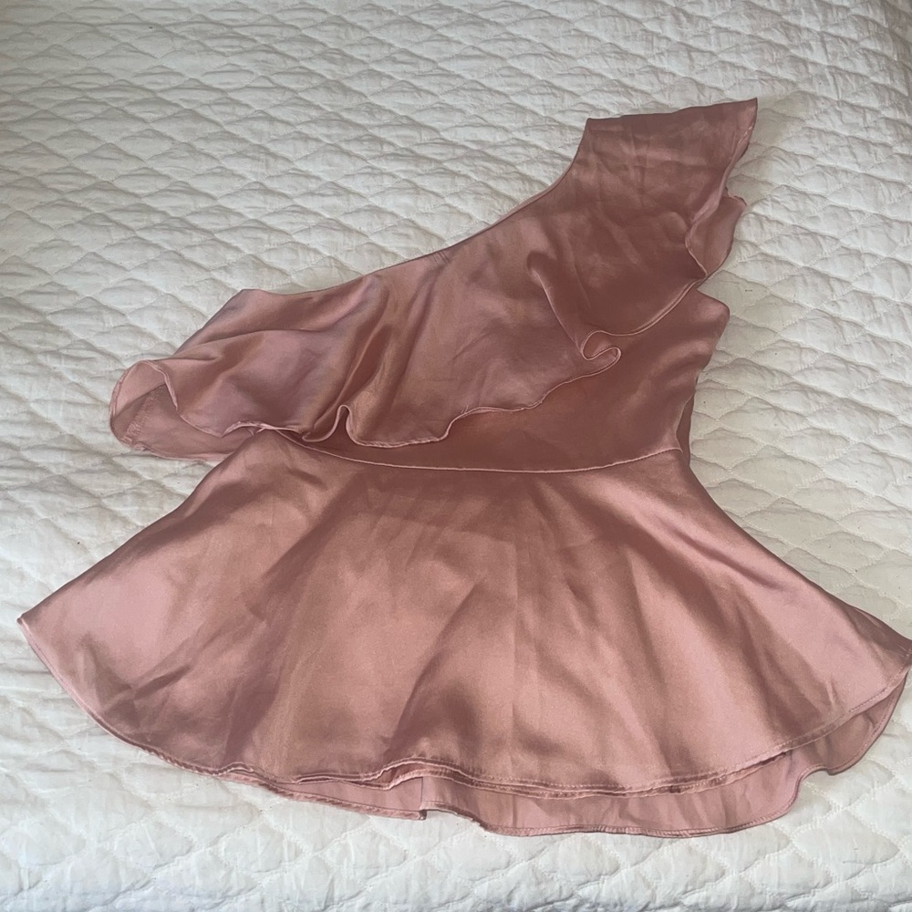 H&M Satin One-Shoulder Ruffle Top - Rose